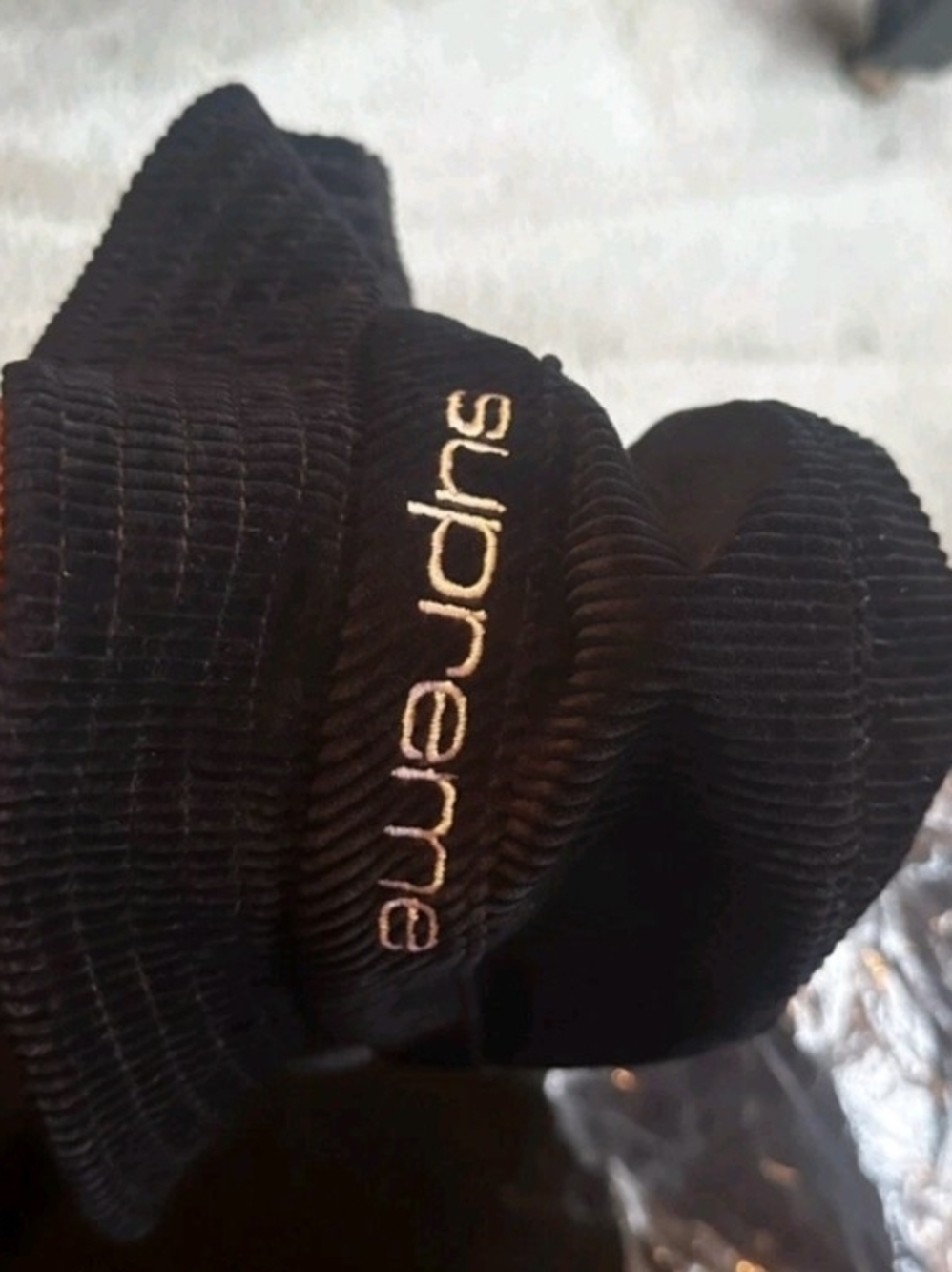 Supreme Black Corduroy Bucket Hat with Embroidered Logo